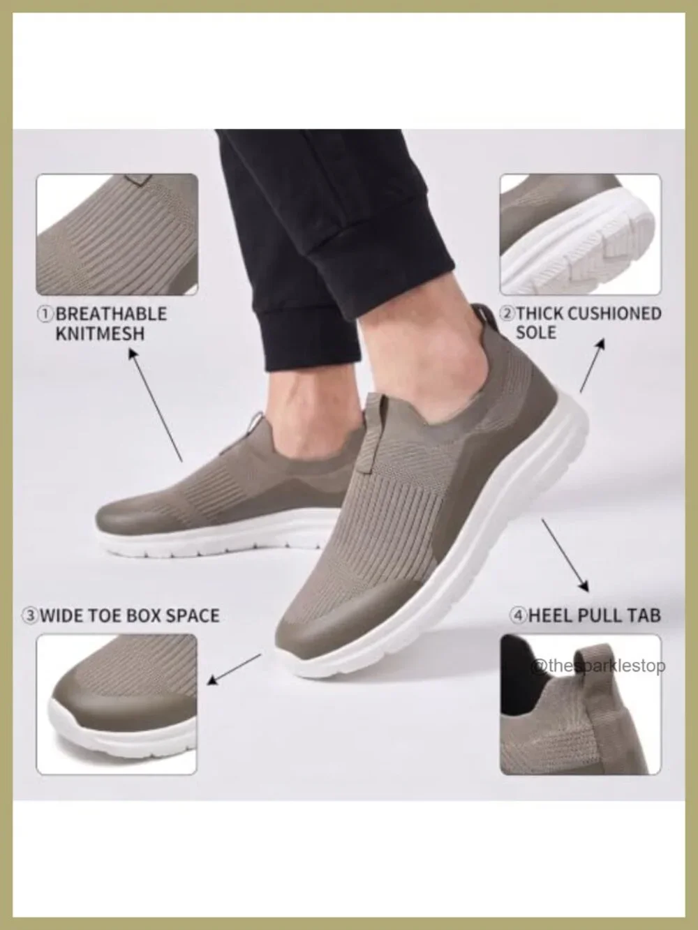 Men's Wide Slip On Walking Shoes Breathable Mesh Knit Memory Foam Athletic